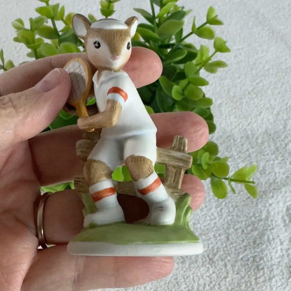 Vintage Lefton Handpainted Anthropomorphic Mice Rollerskating & Tennis Figurines